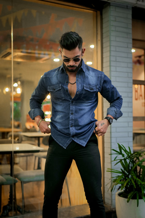 Blue Denim Double Pocket Shirt