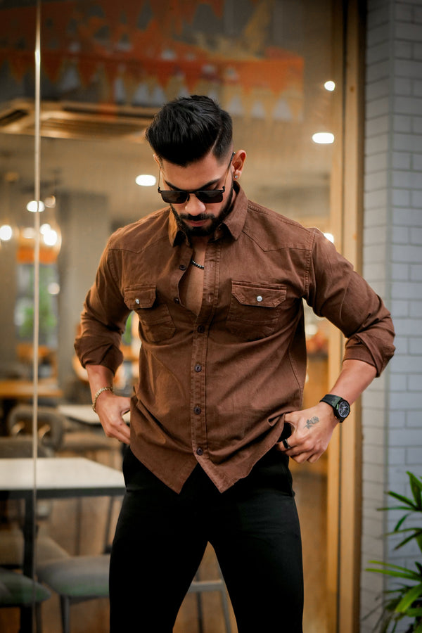 Brown Double Pocket RFD Cotton Shirt