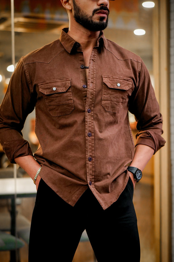 Brown Double Pocket RFD Cotton Shirt