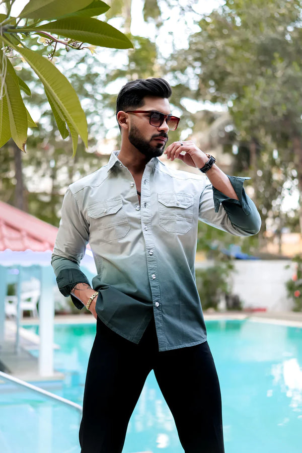 Light Green Double Shade Cotton RFD Designer Shirt